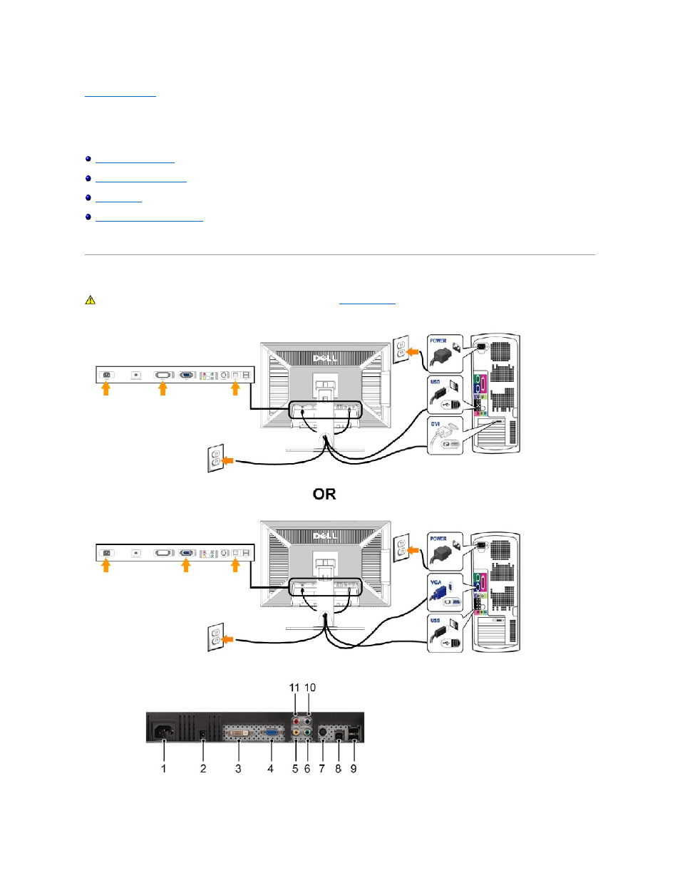 Setting up your monitor, Connecting your monitor | Dell 2707WFP Monitor User Manual | Page 30 / 48