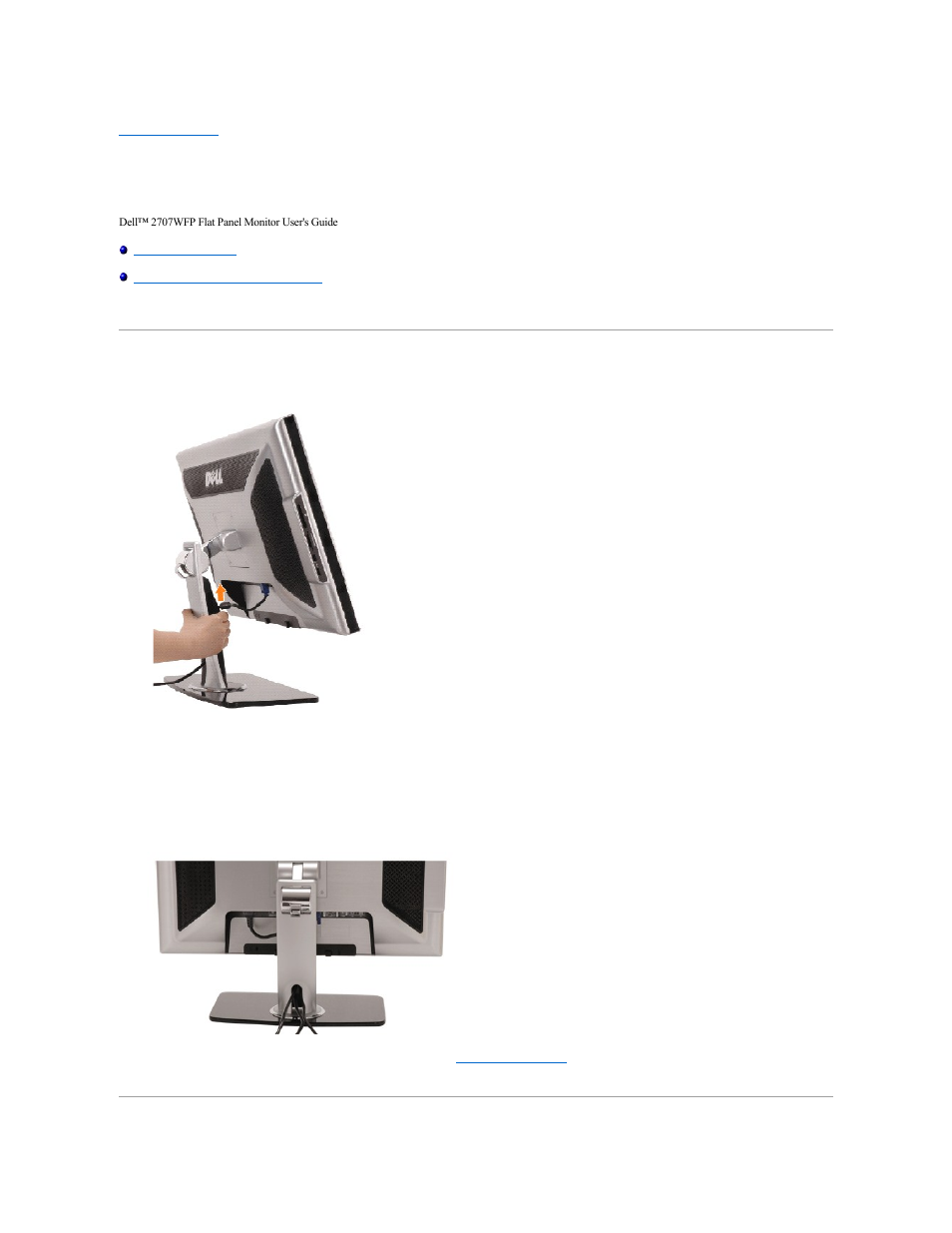 Using your adjustable monitor stand, Organizing your cables | Dell 2707WFP Monitor User Manual | Page 47 / 48