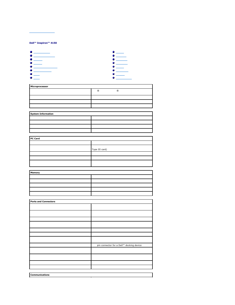 Specifications | Dell Inspiron 4150 User Manual | Page 53 / 71