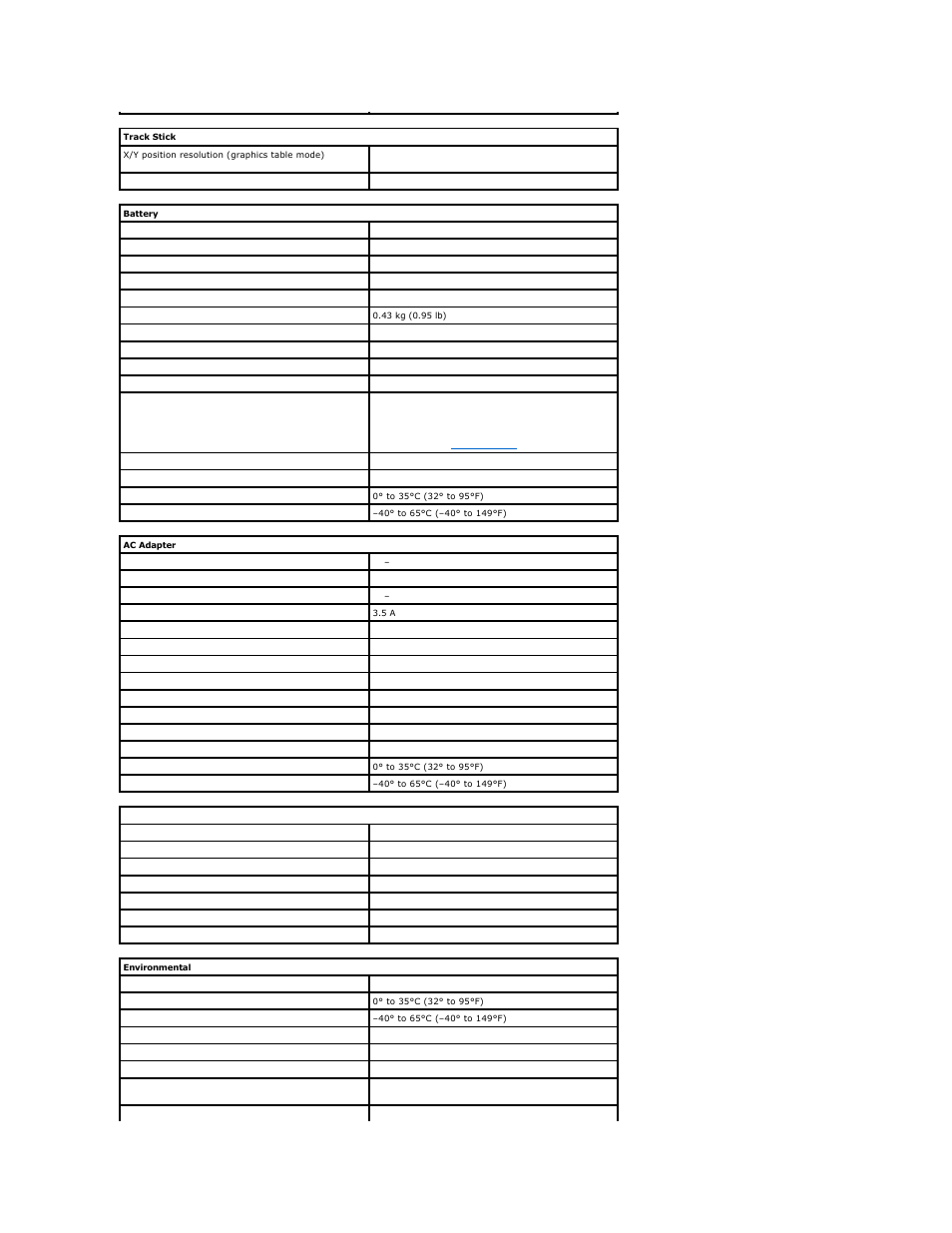 Track stick, Battery, Ac adapter | Physical, Environmental | Dell Inspiron 4150 User Manual | Page 55 / 71