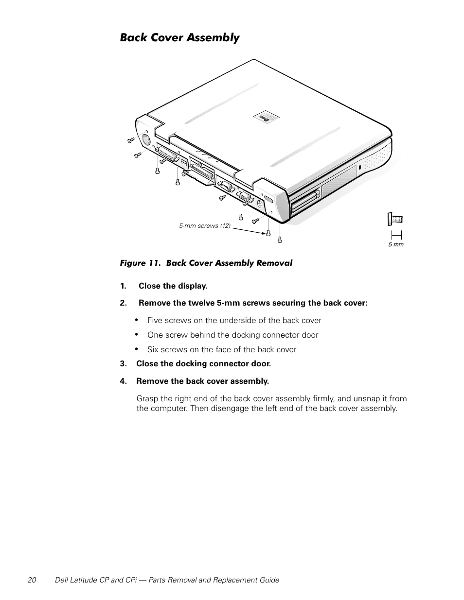 Back cover assembly | Dell Latitude Cpi User Manual | Page 26 / 58