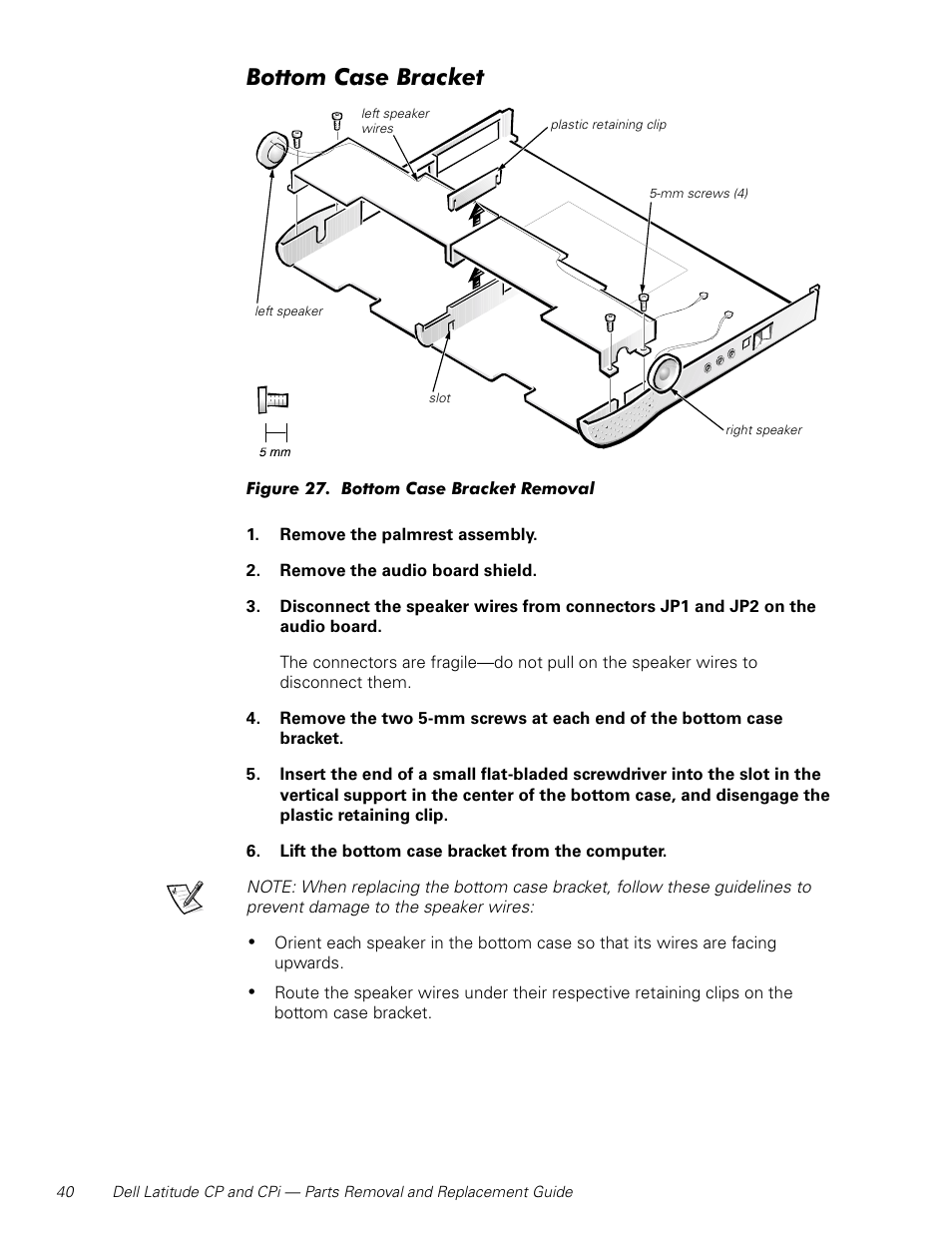 Bottom case bracket | Dell Latitude Cpi User Manual | Page 46 / 58