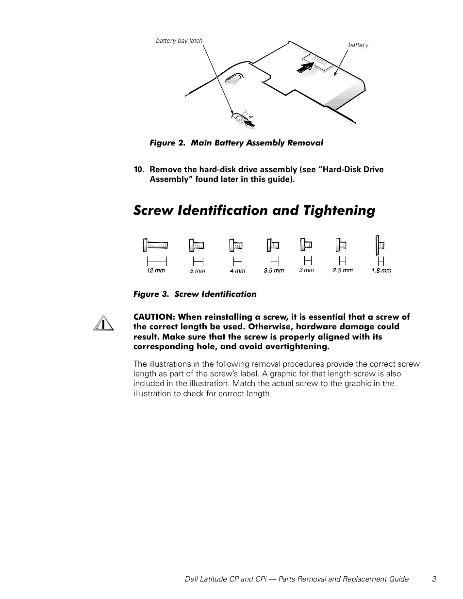 Screw identification and tightening | Dell Latitude Cpi User Manual | Page 9 / 58