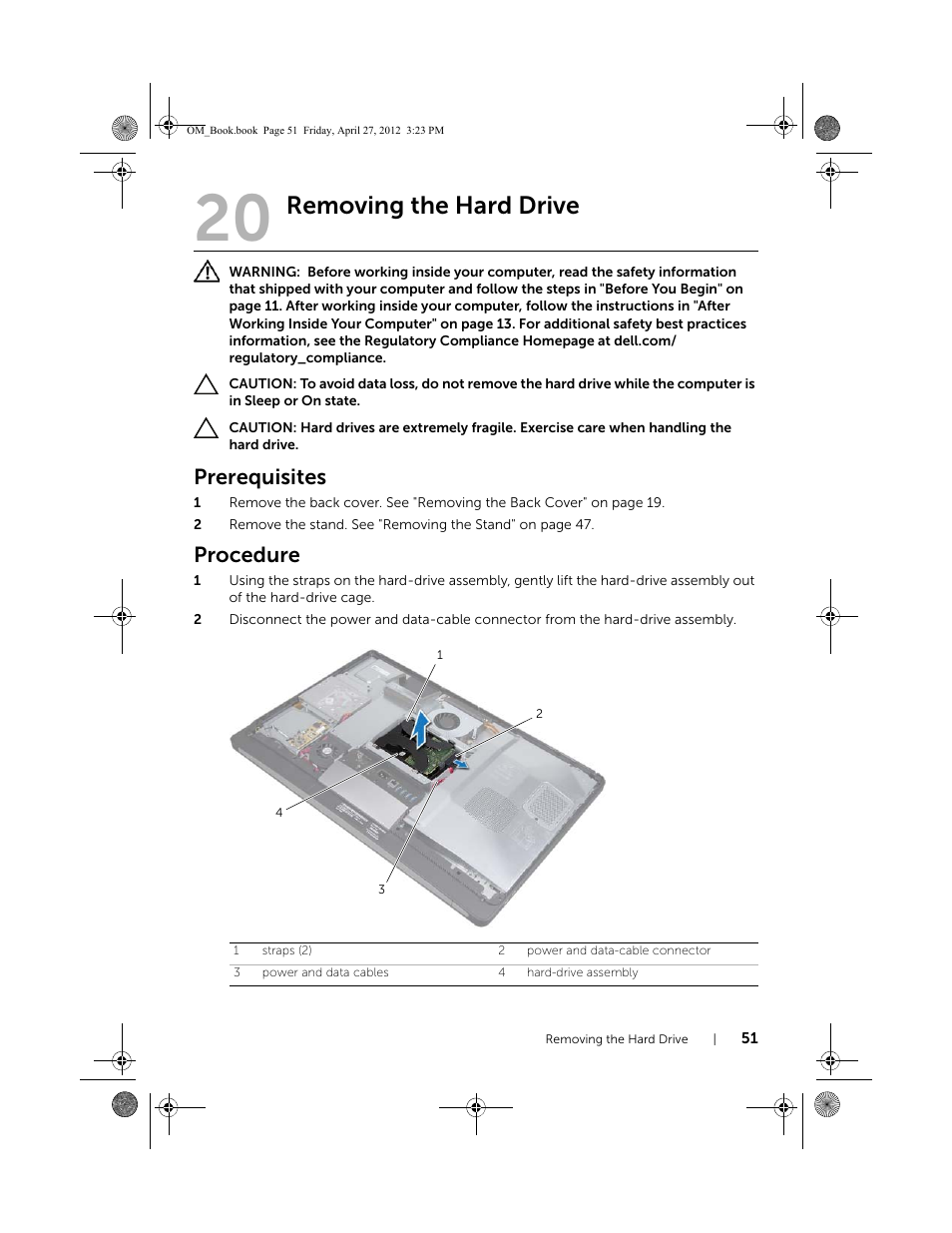 Removing the hard drive, Prerequisites, Procedure | Dell XPS One 2710 (Mid 2012) User Manual | Page 51 / 166