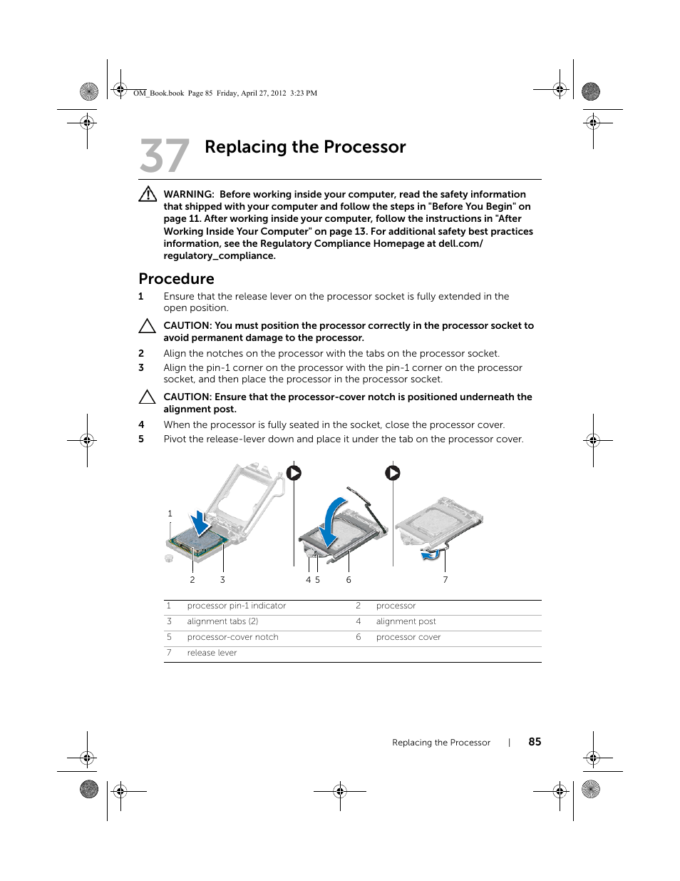 Replacing the processor, Procedure | Dell XPS One 2710 (Mid 2012) User Manual | Page 85 / 166