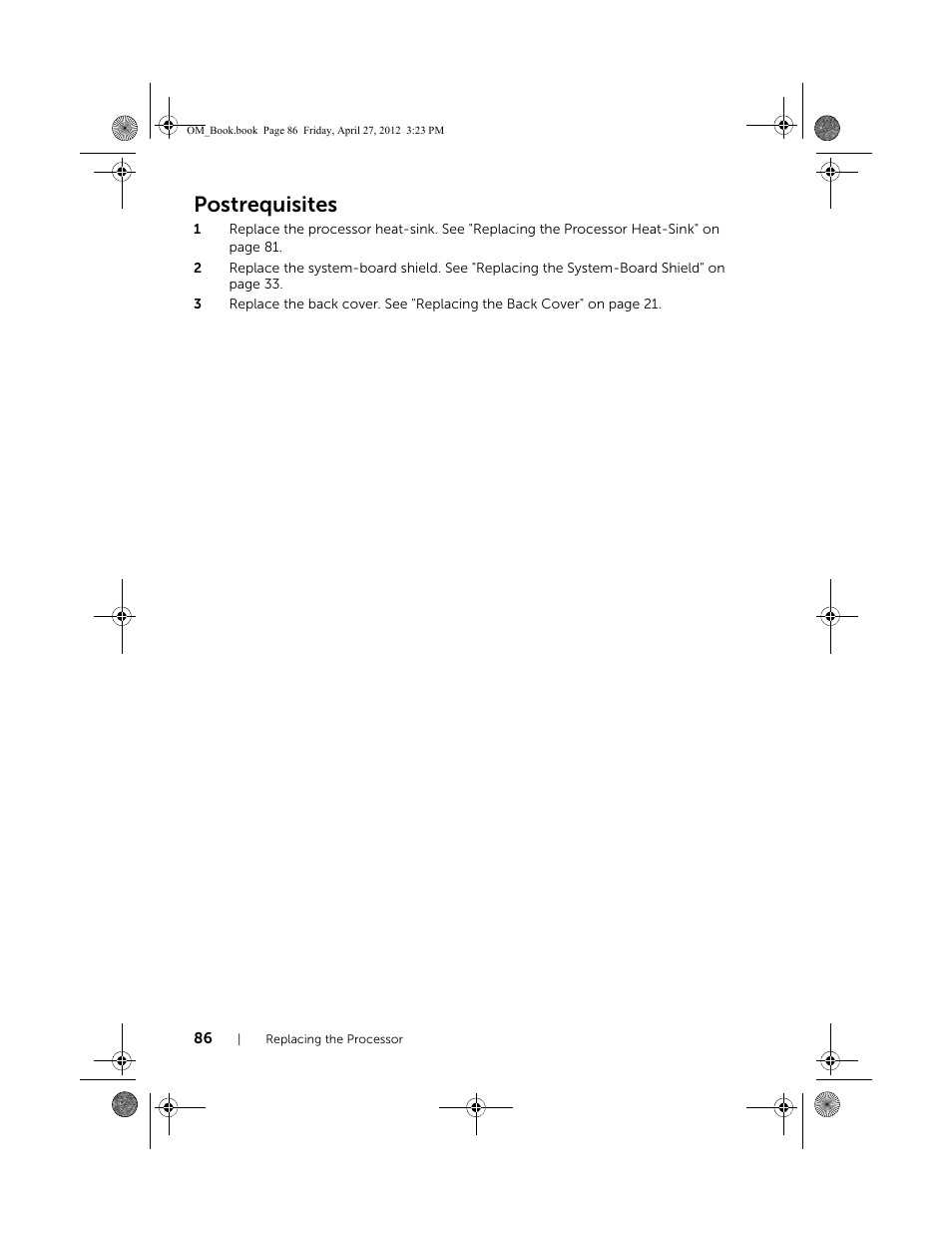 Postrequisites | Dell XPS One 2710 (Mid 2012) User Manual | Page 86 / 166