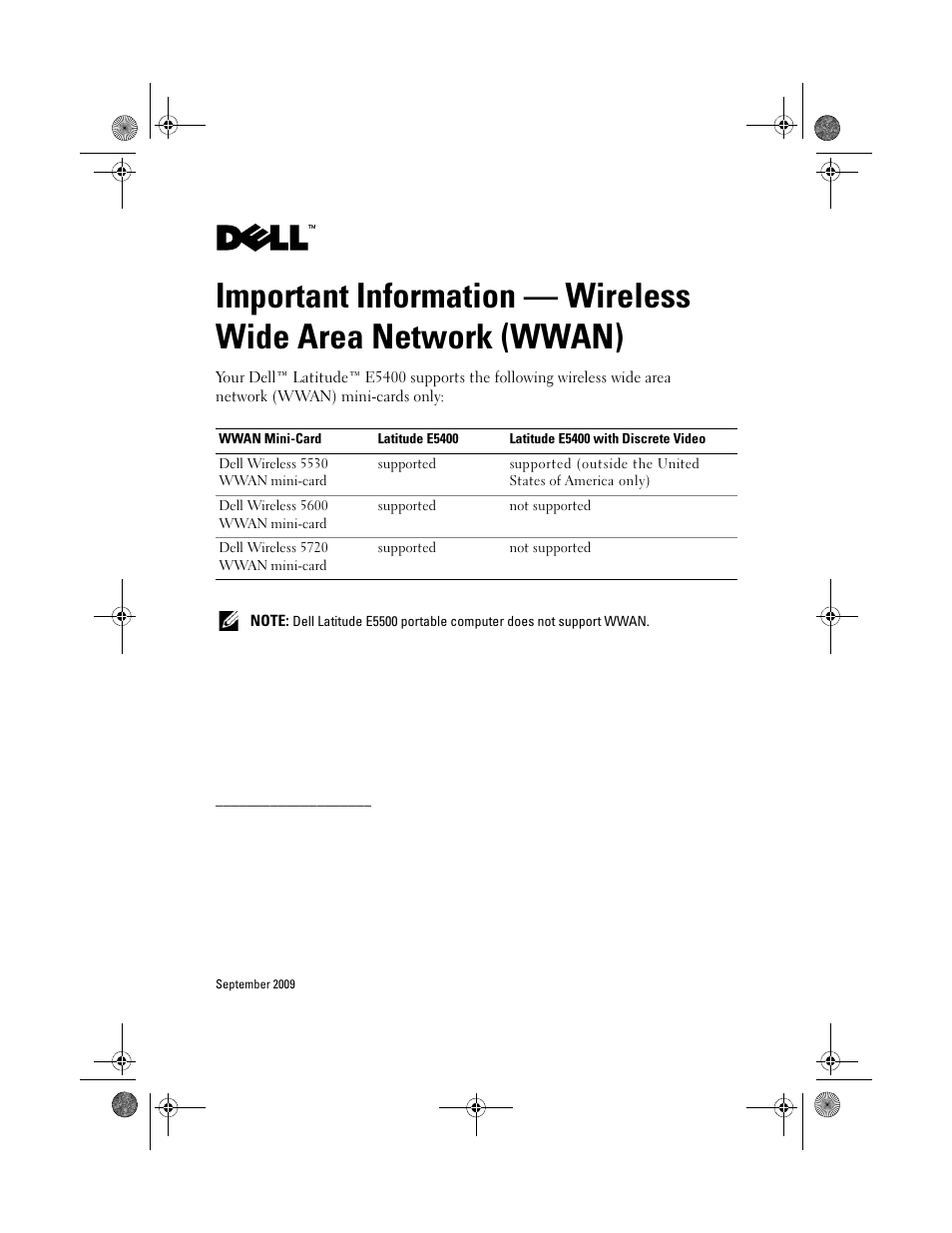 Dell Latitude E5400 (Mid 2008) User Manual | 1 page