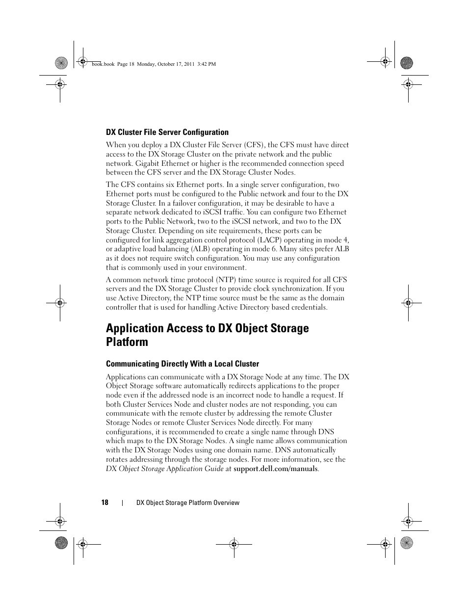 Dx cluster file server configuration, Application access to dx object storage platform, Communicating directly with a local cluster | Communicating directly with a, Local cluster | Dell DX6004S User Manual | Page 18 / 50