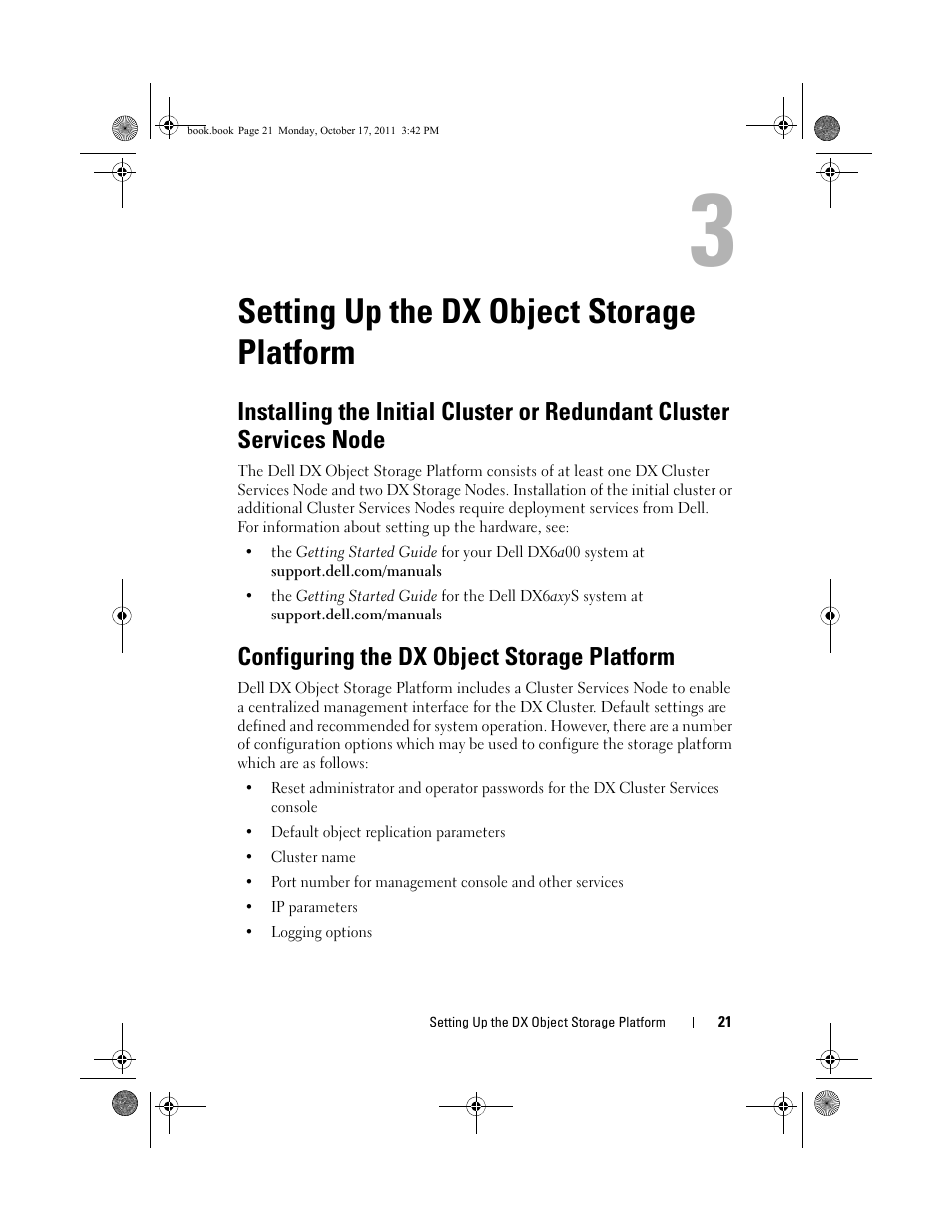 Setting up the dx object storage platform, Configuring the dx object storage platform, Setting up the dx object | Storage platform | Dell DX6004S User Manual | Page 21 / 50