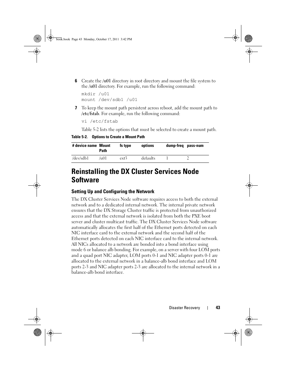 Reinstalling the dx cluster services node software, Setting up and configuring the network | Dell DX6004S User Manual | Page 41 / 50