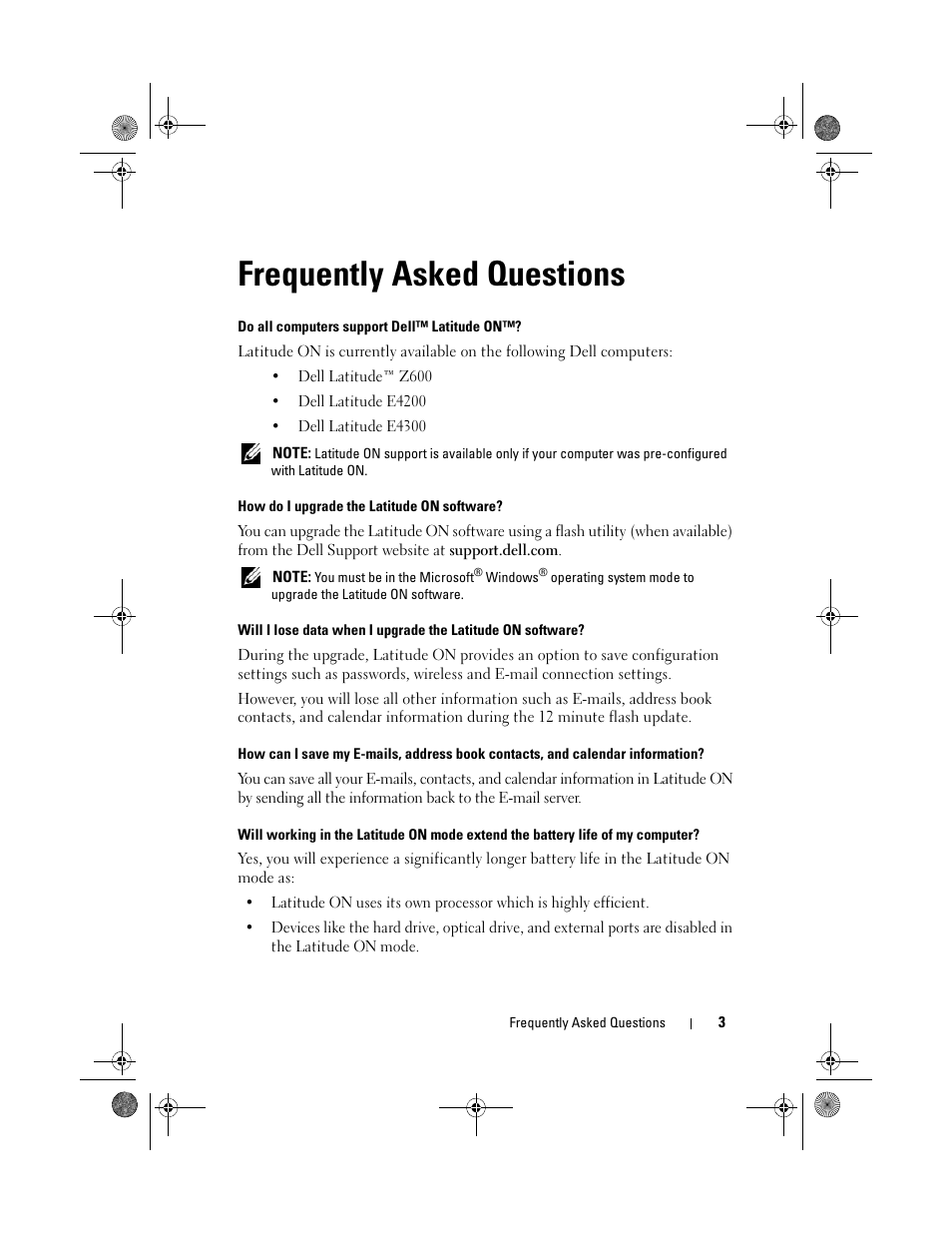 Frequently asked questions, Do all computers support dell™ latitude on, How do i upgrade the latitude on software | Dell Latitude E4310 (Mid 2010) User Manual | Page 3 / 10