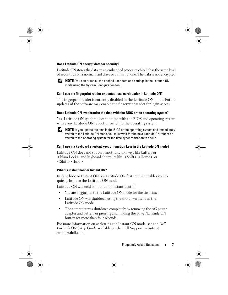 Does latitude on encrypt data for security, What is instant boot or instant on | Dell Latitude E4310 (Mid 2010) User Manual | Page 7 / 10