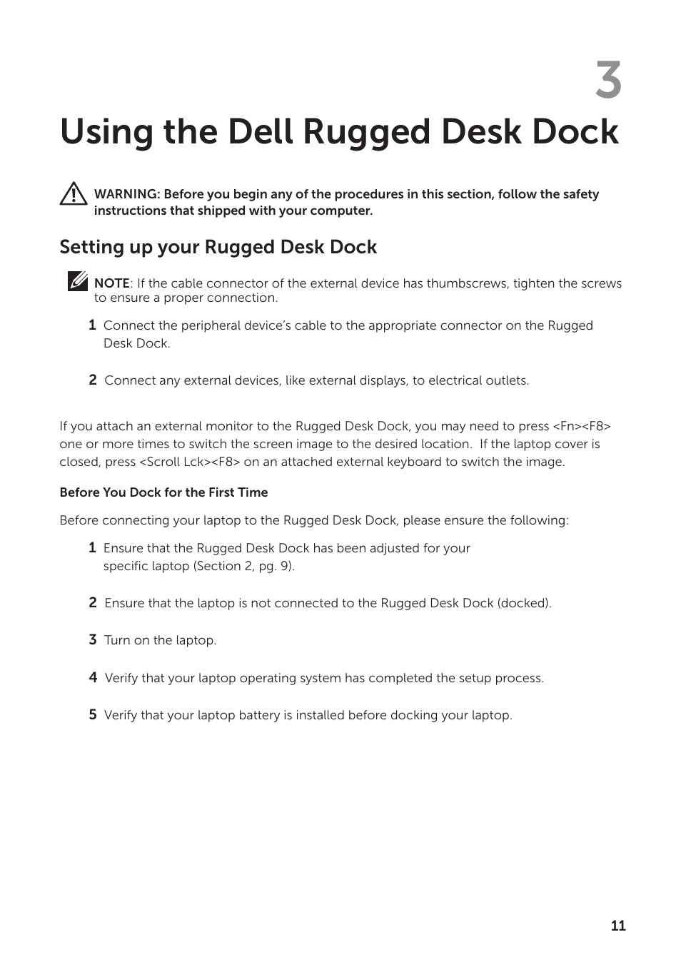 Using the dell rugged desk dock, Setting up your rugged desk dock | Dell Rugged Desk Dock User Manual | Page 11 / 23