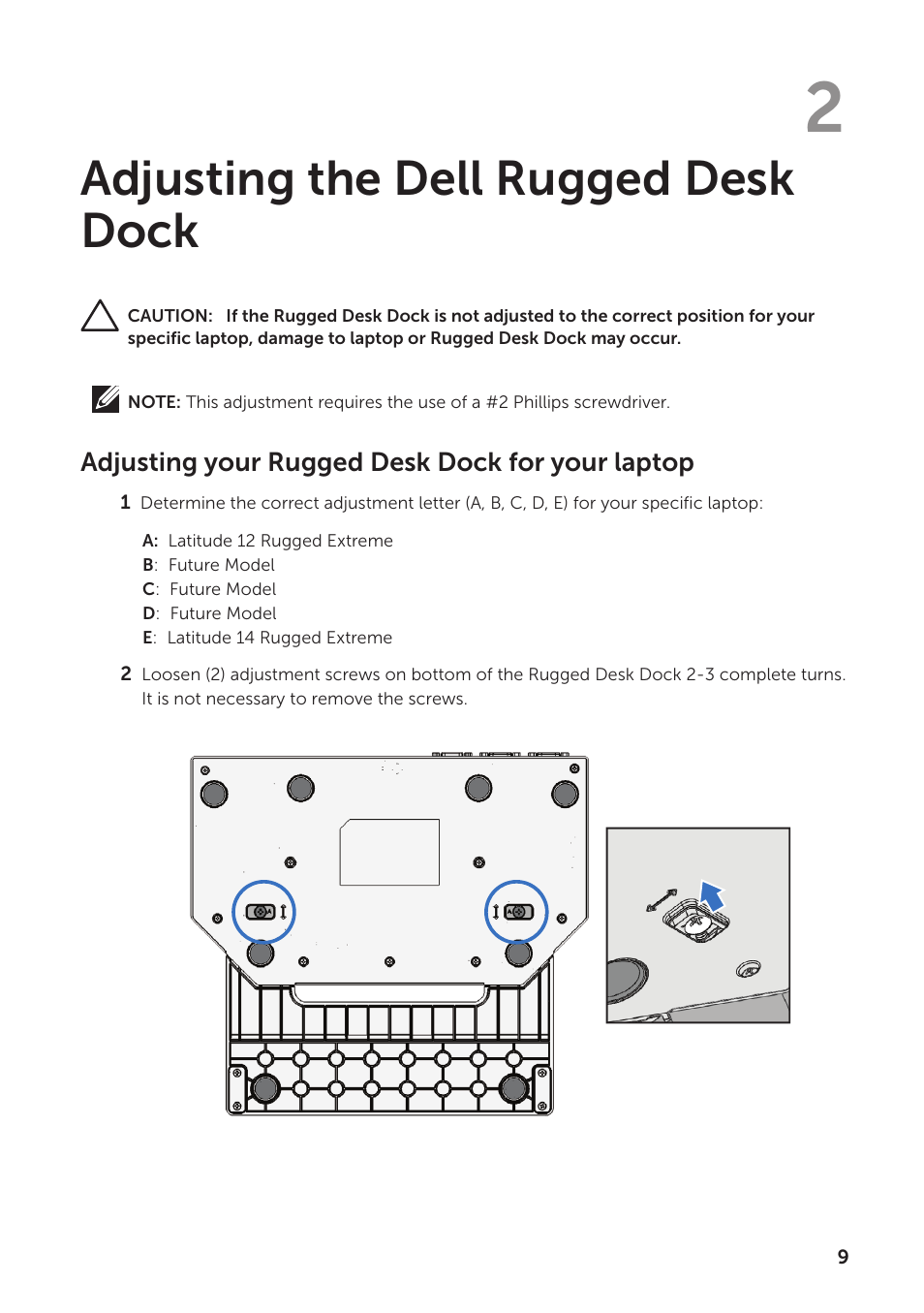 Adjusting the dell rugged desk dock | Dell Rugged Desk Dock User Manual | Page 9 / 23