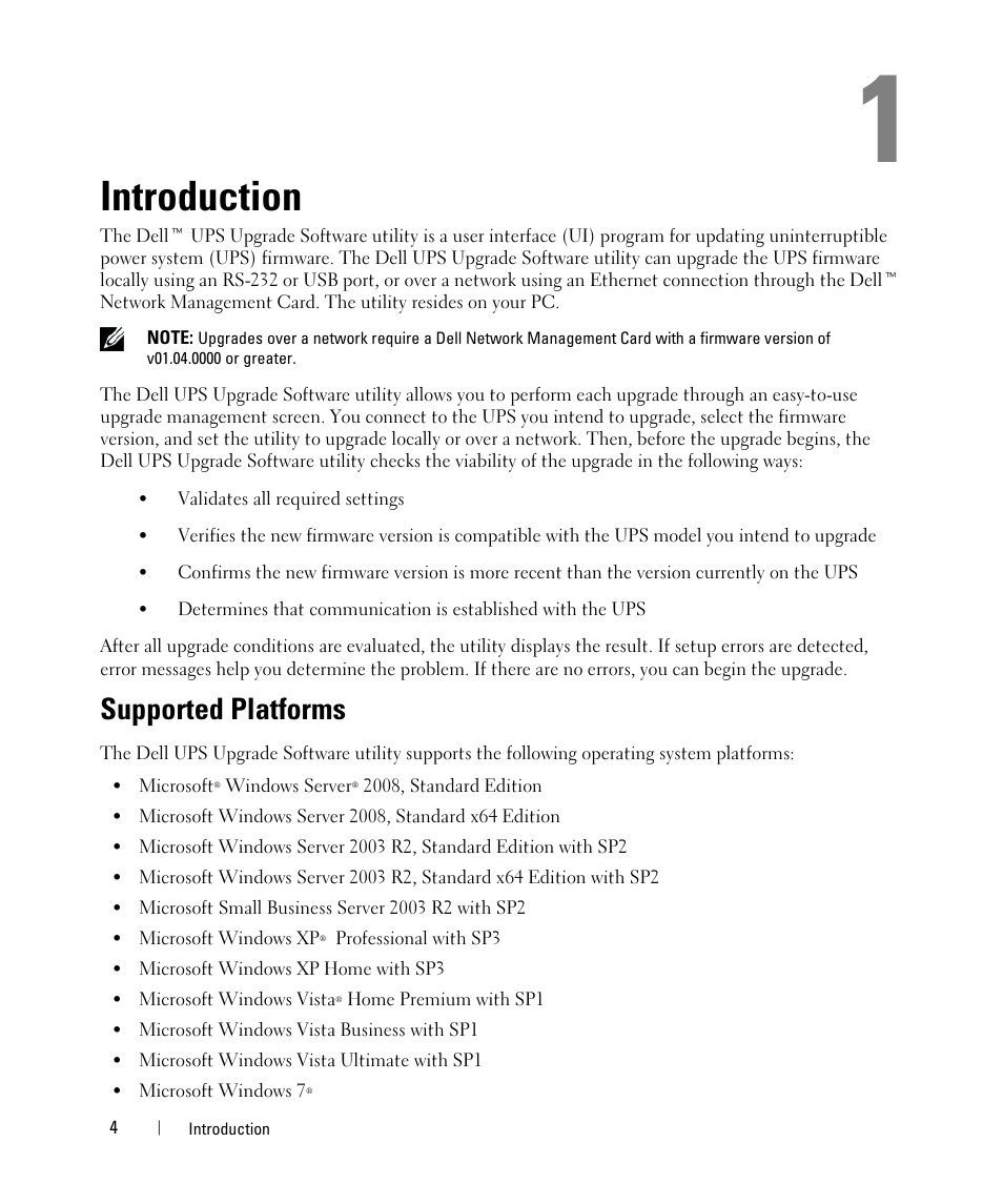 Introduction, Supported platforms | Dell UPS 1000T User Manual | Page 4 / 28