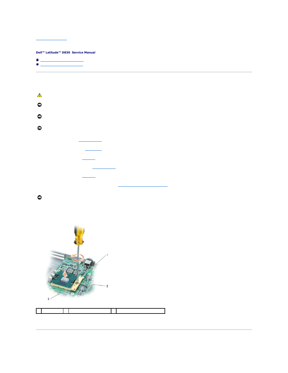 Processor module, Removing the processor module | Dell Latitude D830 (Early 2007) User Manual | Page 13 / 45