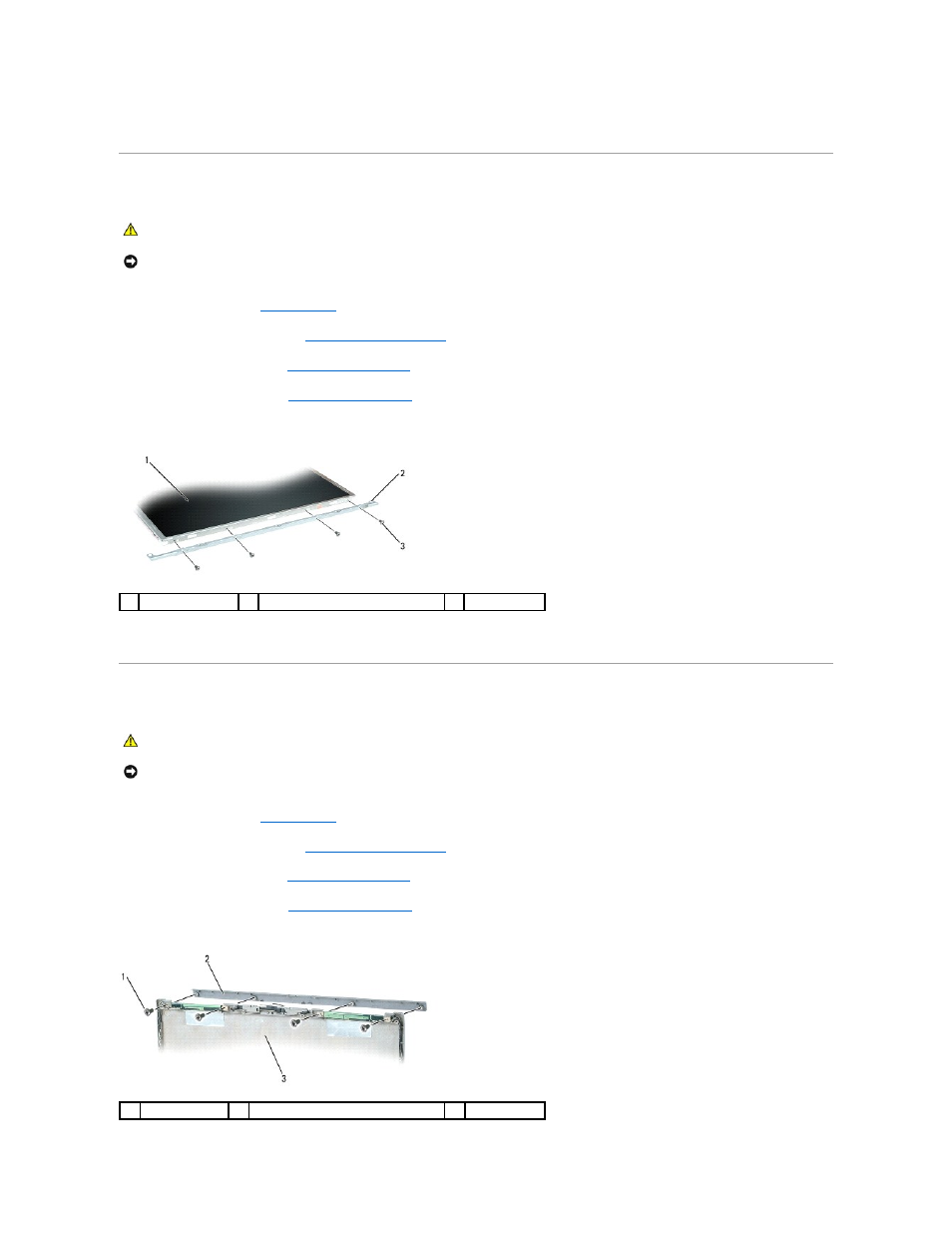 Removing the display panel brackets, Removing the display latch | Dell Latitude D830 (Early 2007) User Manual | Page 19 / 45