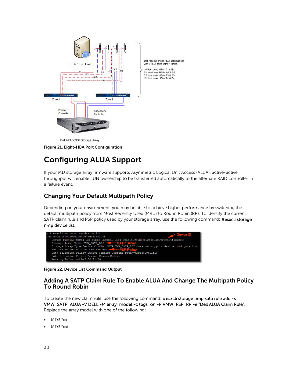 Configuring alua support, Changing your default multipath policy | Dell PowerVault MD3260i User Manual | Page 30 / 88