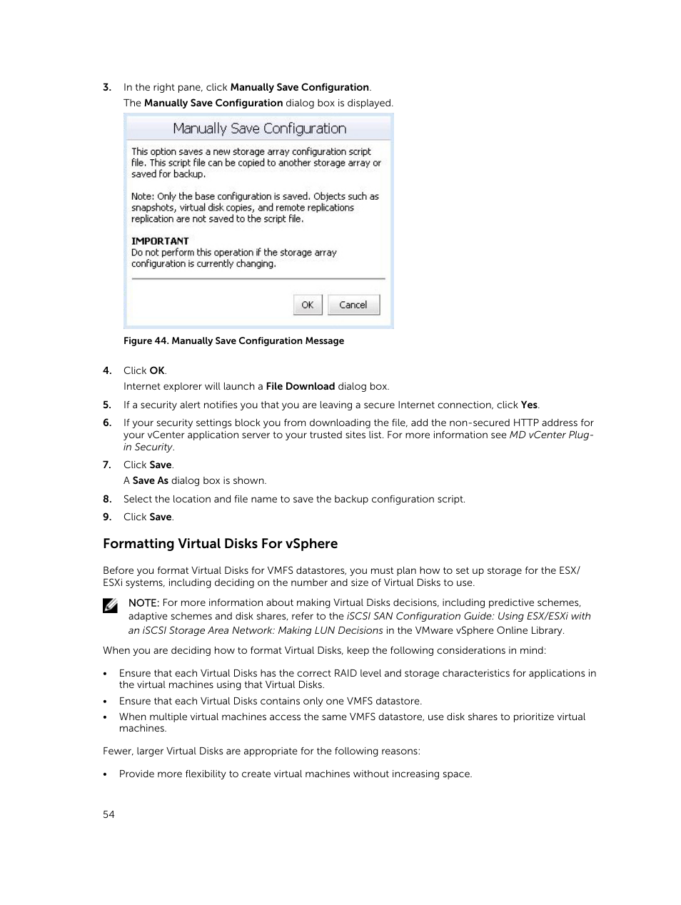 Formatting virtual disks for vsphere | Dell PowerVault MD3260i User Manual | Page 54 / 88