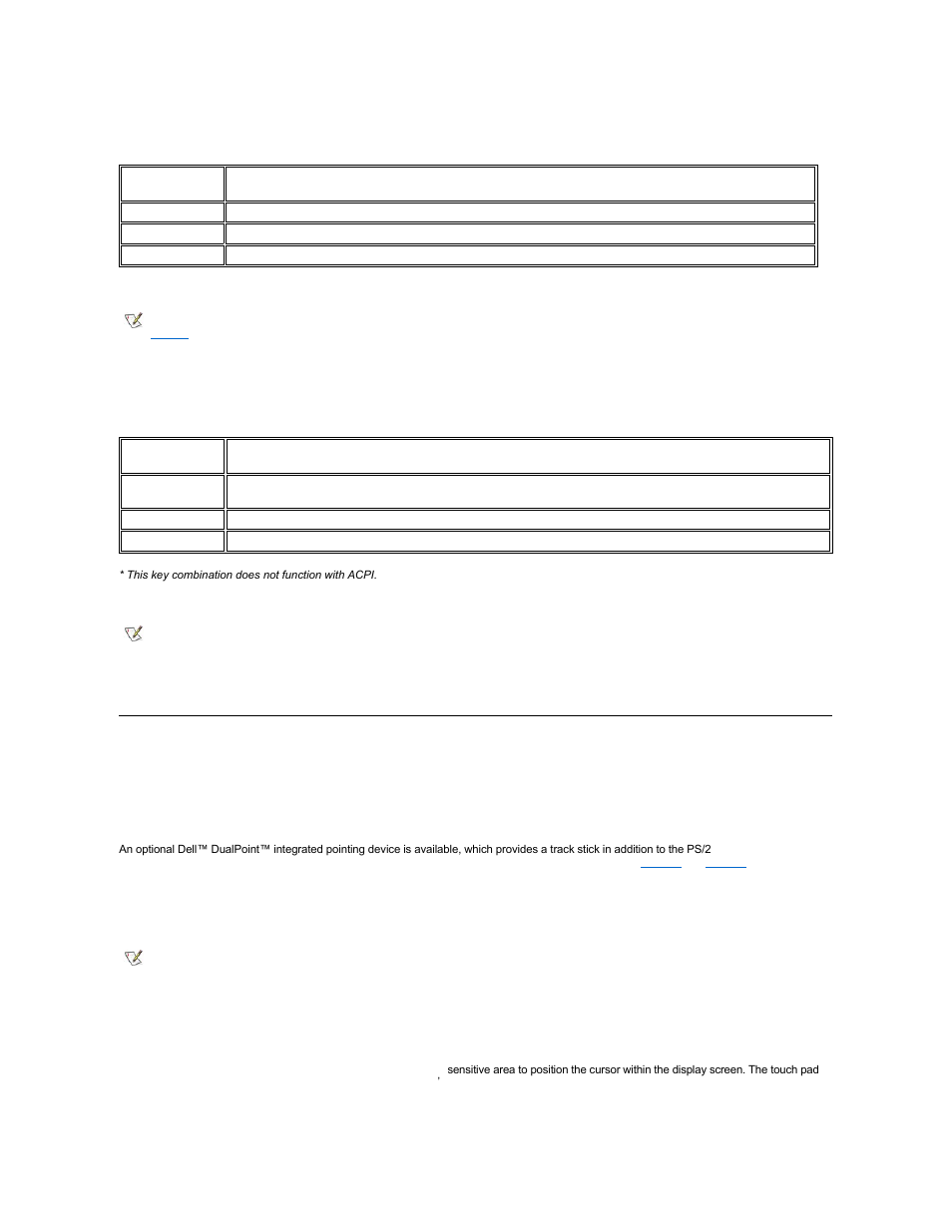 Touch pad and track stick, Table 5 | Dell Inspiron 3800 User Manual | Page 8 / 93