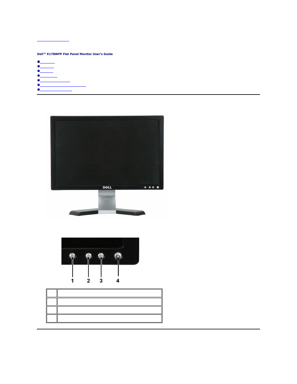 About your monitor, Front view, Back view | Dell E178WFP Monitor User Manual | Page 2 / 39