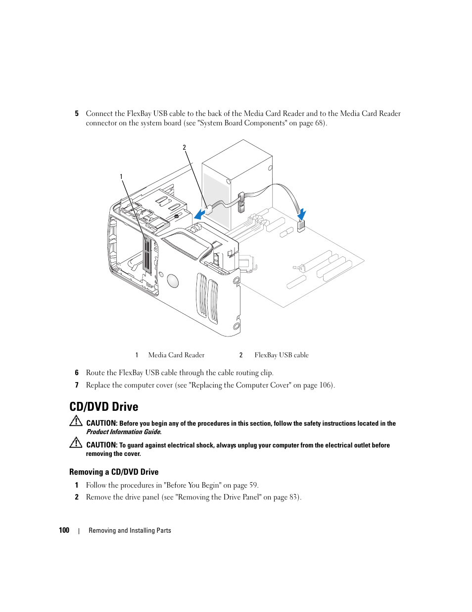 Cd/dvd drive, Removing a cd/dvd drive | Dell Dimension E520 User Manual | Page 100 / 162