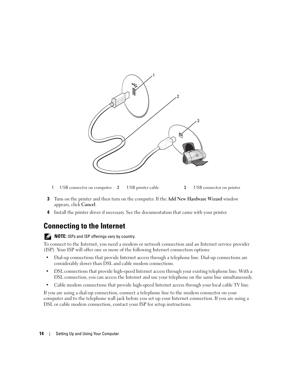 Connecting to the internet | Dell Dimension E520 User Manual | Page 14 / 162