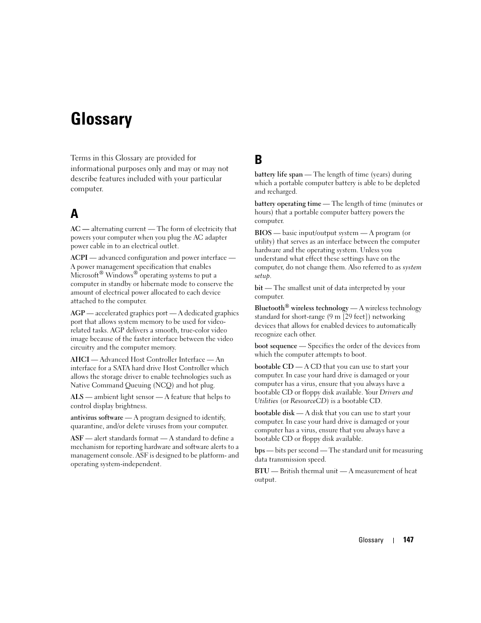 Glossary | Dell Dimension E520 User Manual | Page 147 / 162