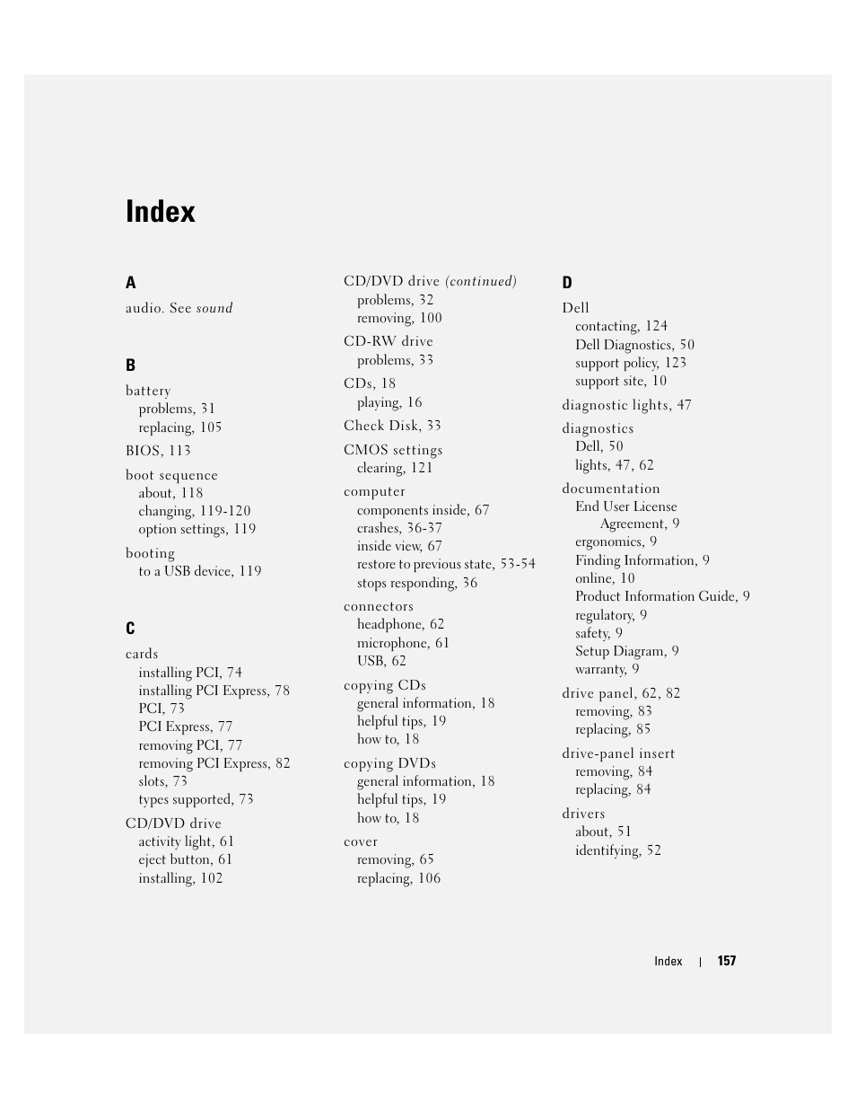 Index | Dell Dimension E520 User Manual | Page 157 / 162