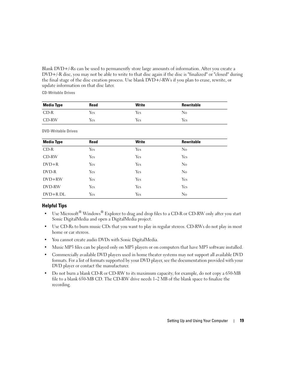 Helpful tips | Dell Dimension E520 User Manual | Page 19 / 162