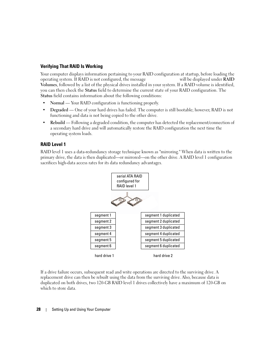 Verifying that raid is working, Raid level 1 | Dell Dimension E520 User Manual | Page 28 / 162