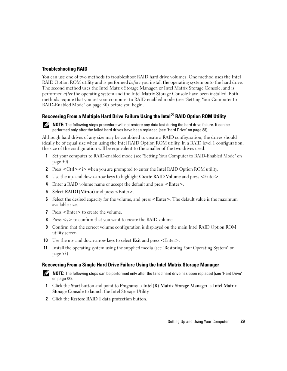 Troubleshooting raid | Dell Dimension E520 User Manual | Page 29 / 162