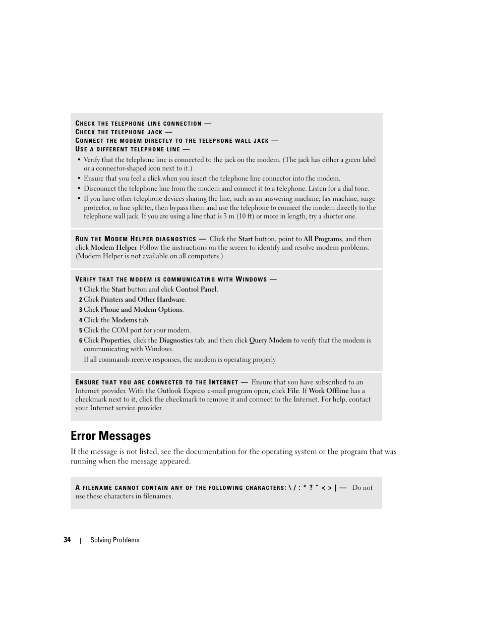 Error messages | Dell Dimension E520 User Manual | Page 34 / 162