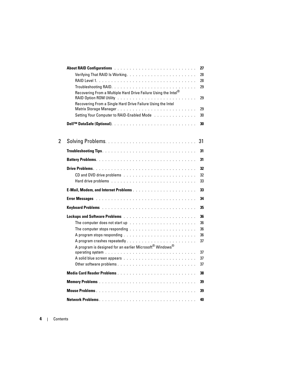 2solving problems | Dell Dimension E520 User Manual | Page 4 / 162