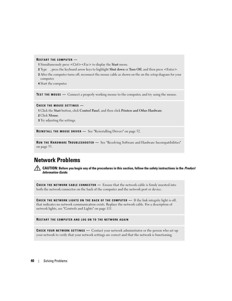 Network problems | Dell Dimension E520 User Manual | Page 40 / 162