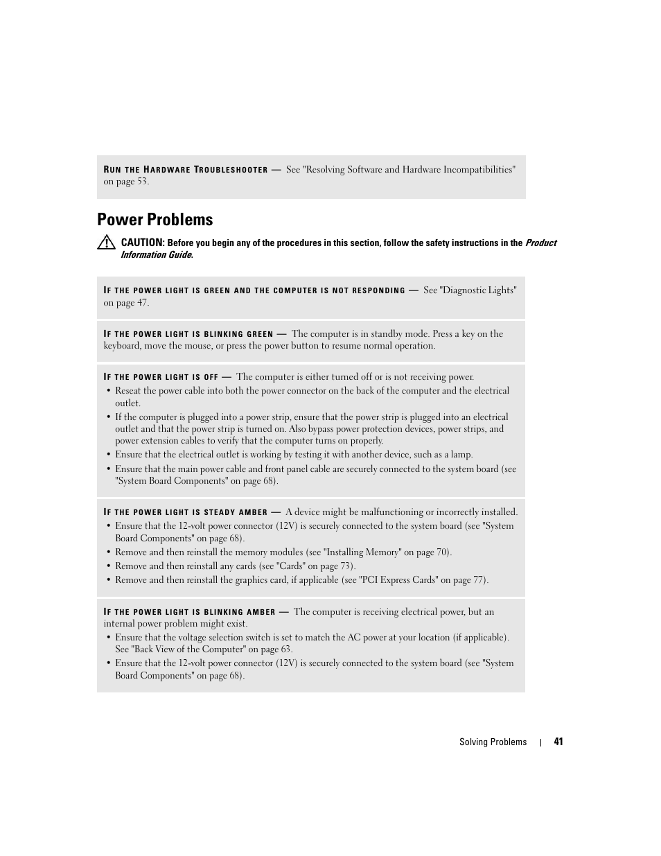 Power problems | Dell Dimension E520 User Manual | Page 41 / 162