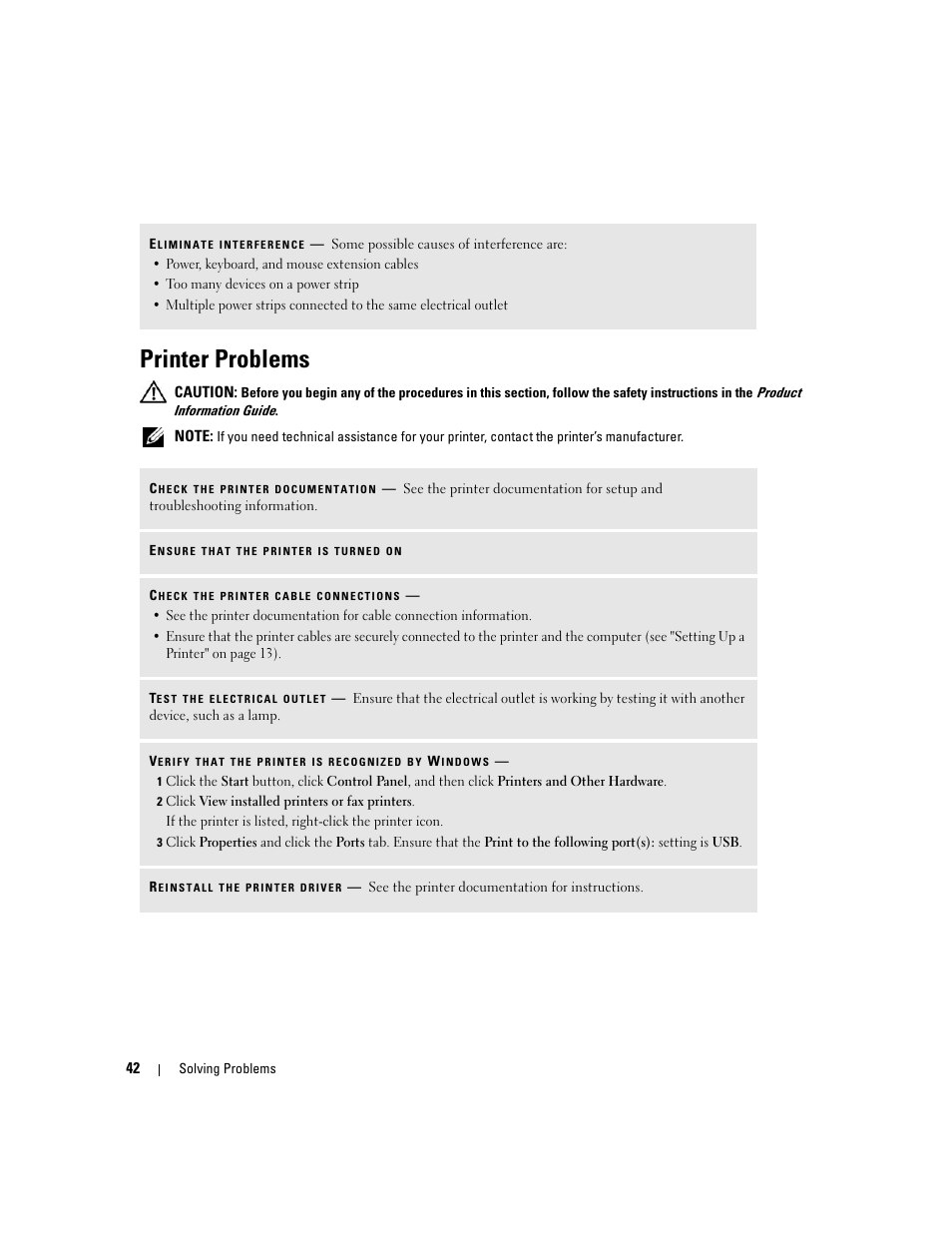 Printer problems | Dell Dimension E520 User Manual | Page 42 / 162