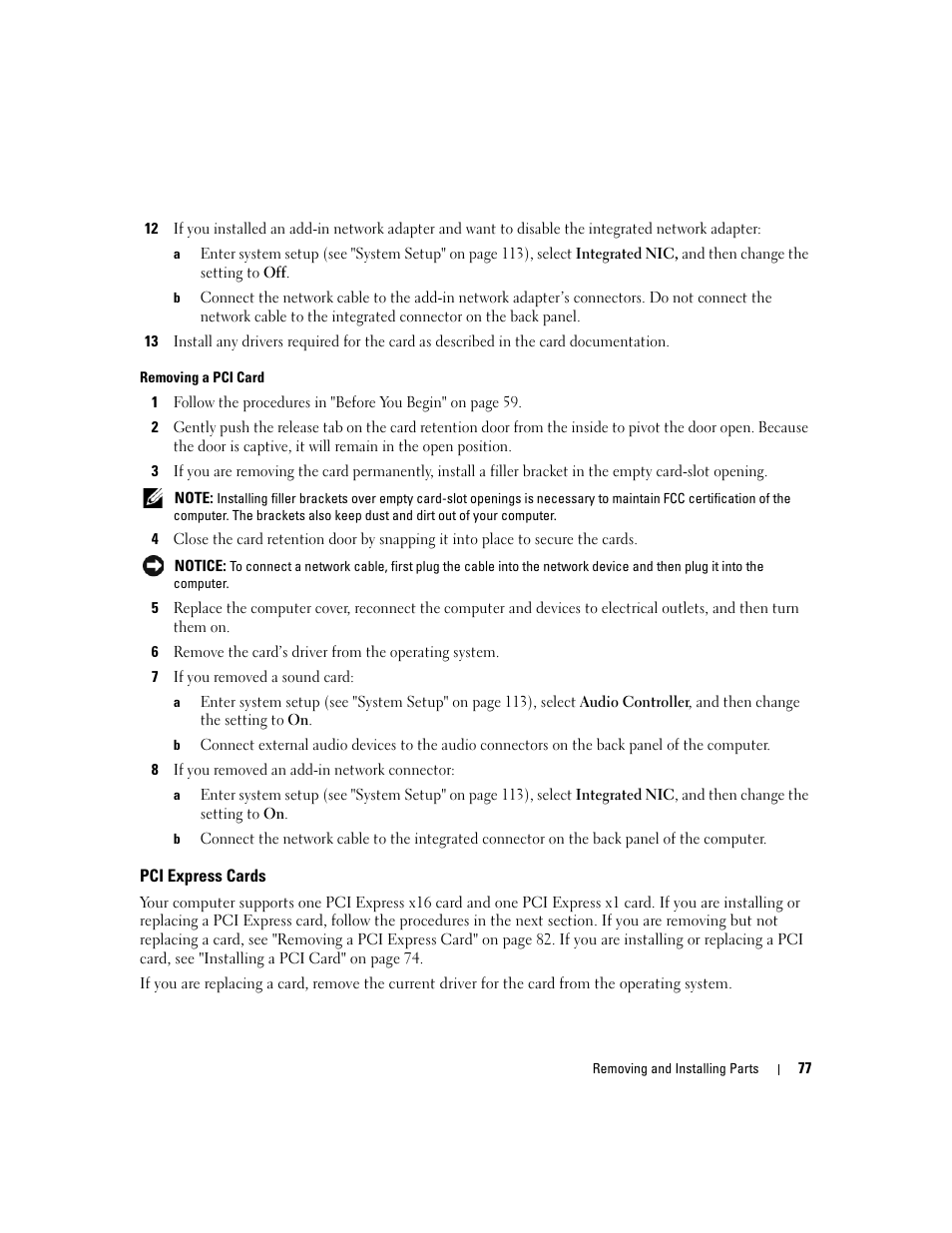 Pci express cards | Dell Dimension E520 User Manual | Page 77 / 162
