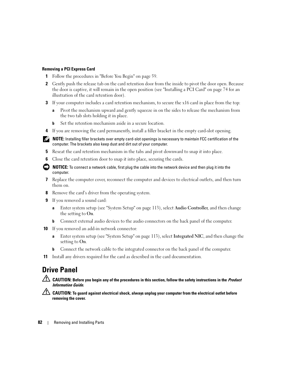 Drive panel | Dell Dimension E520 User Manual | Page 82 / 162