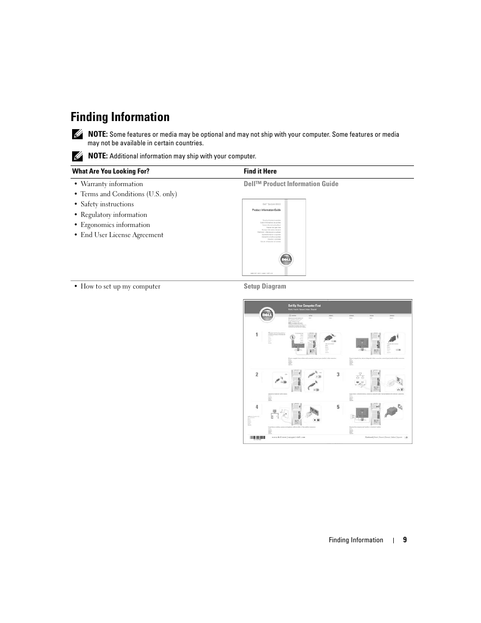 Finding information | Dell Dimension E520 User Manual | Page 9 / 162