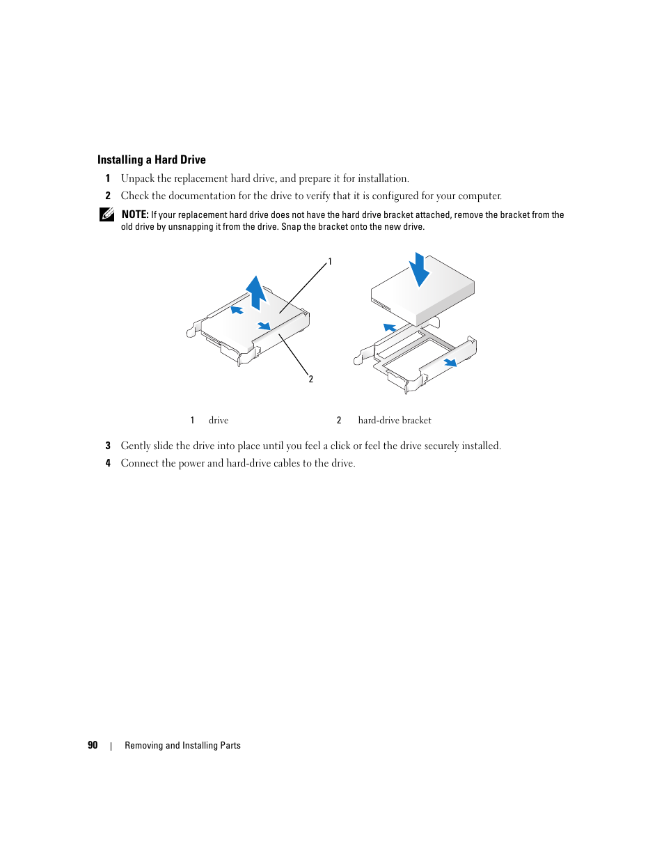 Installing a hard drive | Dell Dimension E520 User Manual | Page 90 / 162