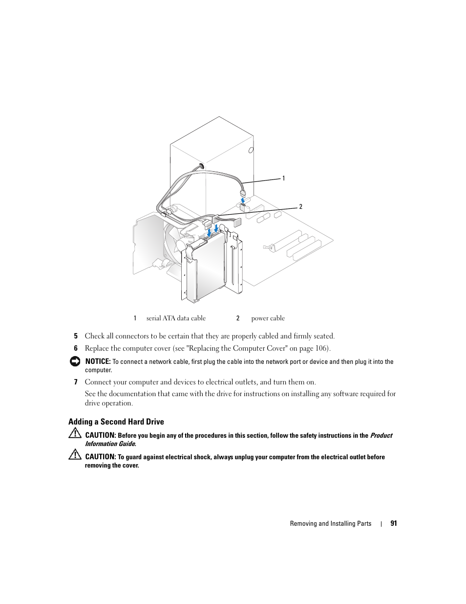 Adding a second hard drive | Dell Dimension E520 User Manual | Page 91 / 162