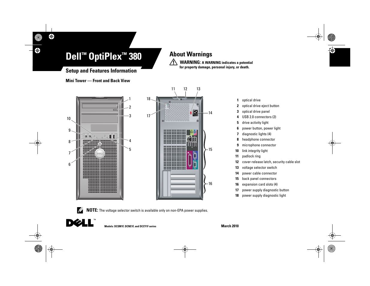 Dell OptiPlex 380 (Late 2009) User Manual | 8 pages