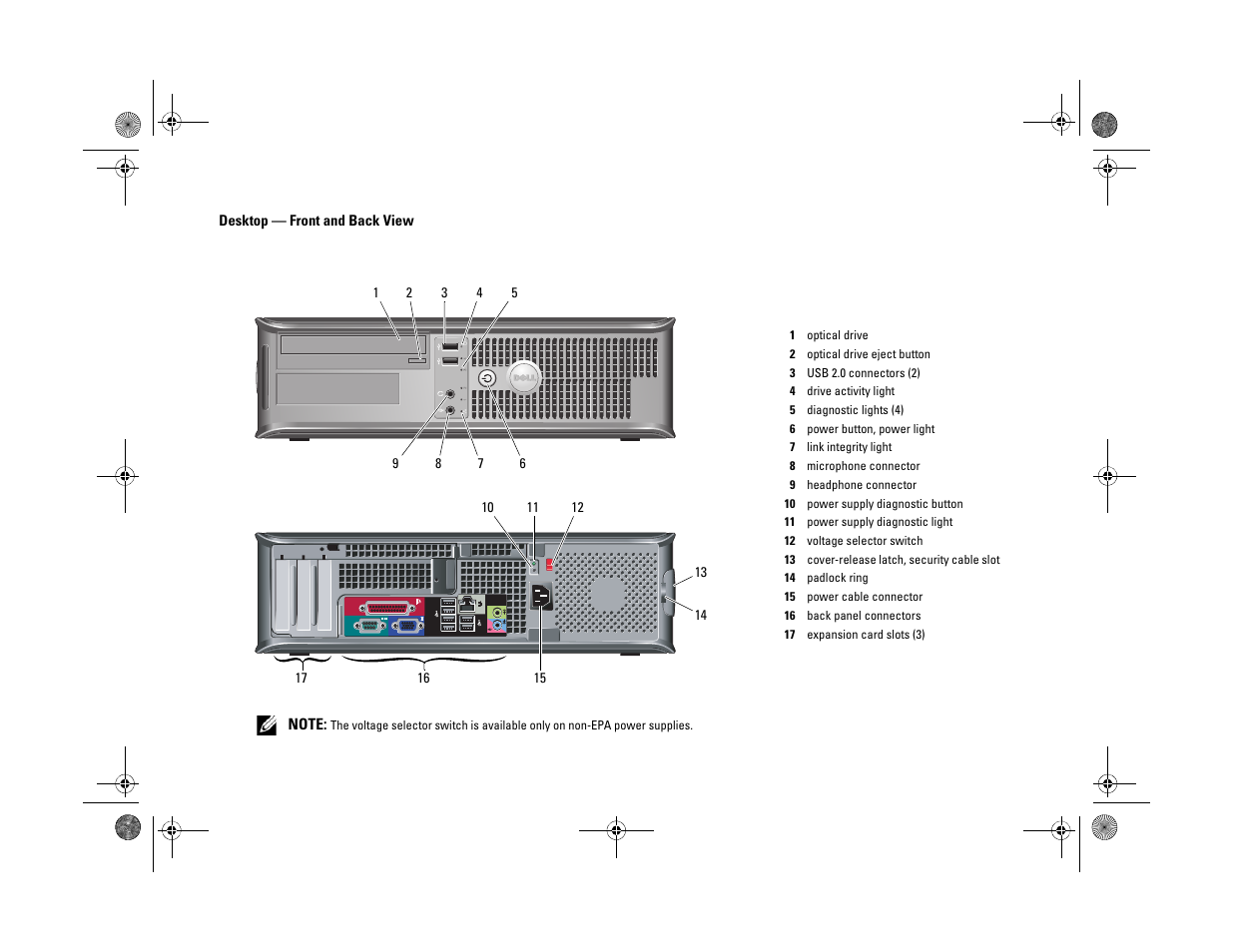 Desktop - front and back view | Dell OptiPlex 380 (Late 2009) User Manual | Page 2 / 8