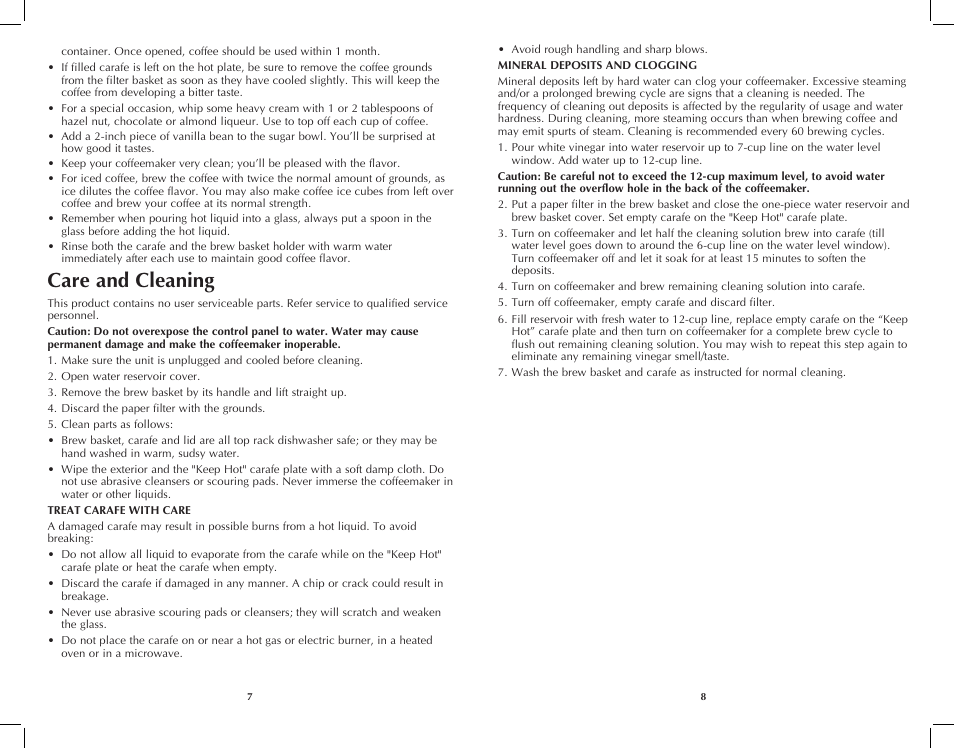 Care and cleaning | Black & Decker DCM100W User Manual | Page 5 / 19