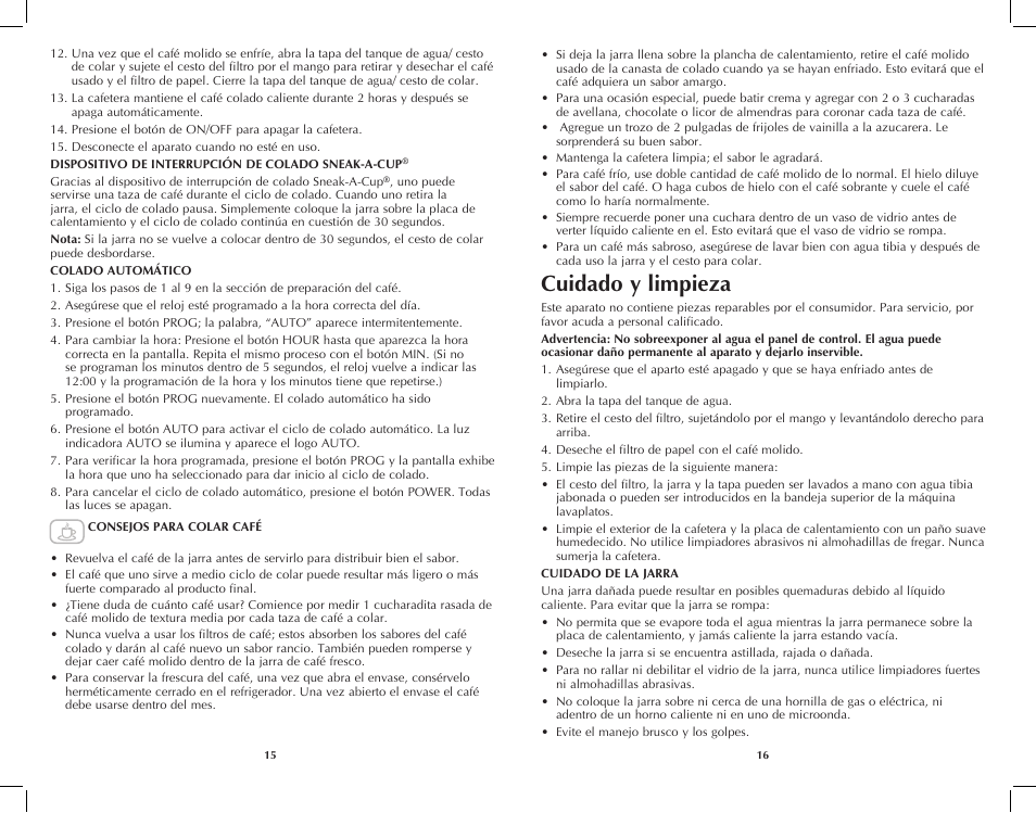 Cuidado y limpieza | Black & Decker DCM100W User Manual | Page 9 / 19