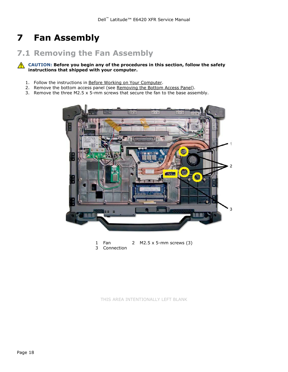 7 fan assembly, 1 removing the fan assembly, Fan assembly | Emoving the, Ssembly | Dell Latitude E6420 XFR (Early 2011) User Manual | Page 18 / 81