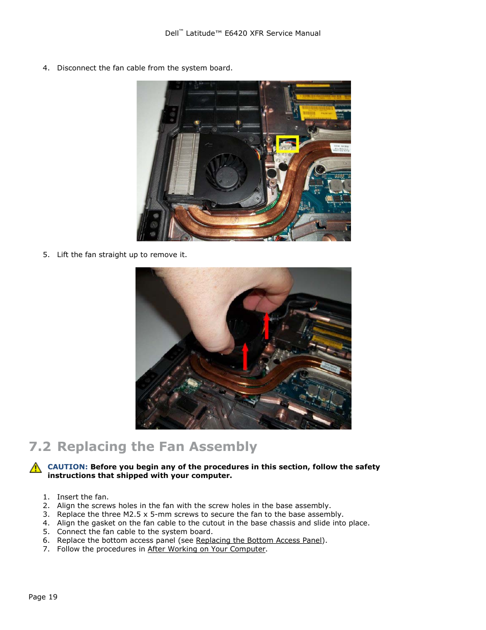 2 replacing the fan assembly, Eplacing the, Ssembly | Dell Latitude E6420 XFR (Early 2011) User Manual | Page 19 / 81