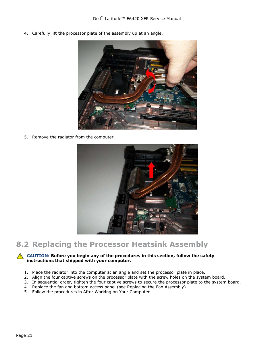 2 replacing the processor heatsink assembly, Eplacing the, Rocessor | Eatsink, Ssembly | Dell Latitude E6420 XFR (Early 2011) User Manual | Page 21 / 81