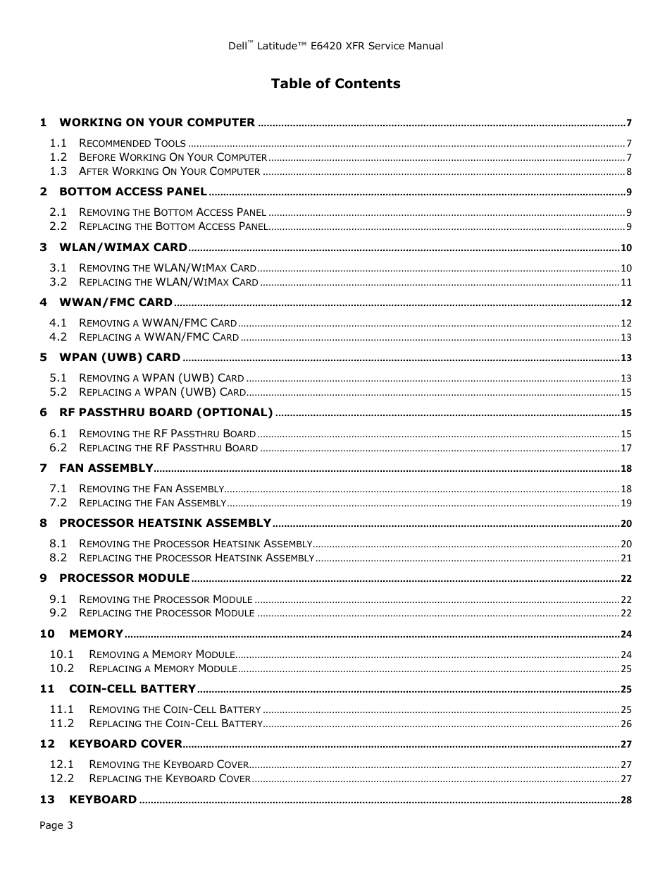 Dell Latitude E6420 XFR (Early 2011) User Manual | Page 3 / 81